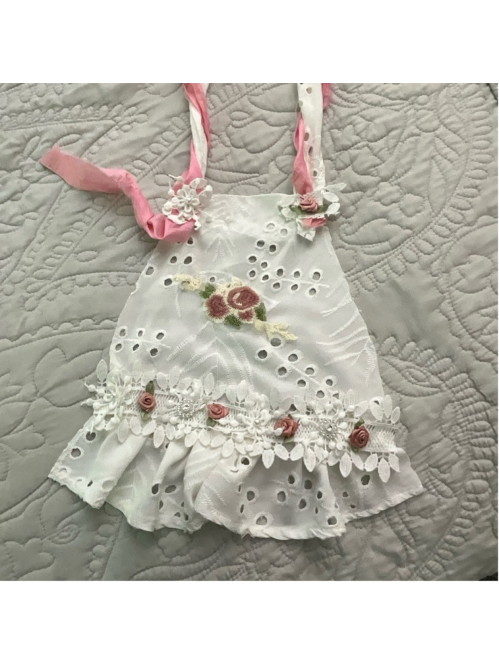 White Eyelet Lace Shabby Chic Boho Handmade Bib Necklace or Jabot